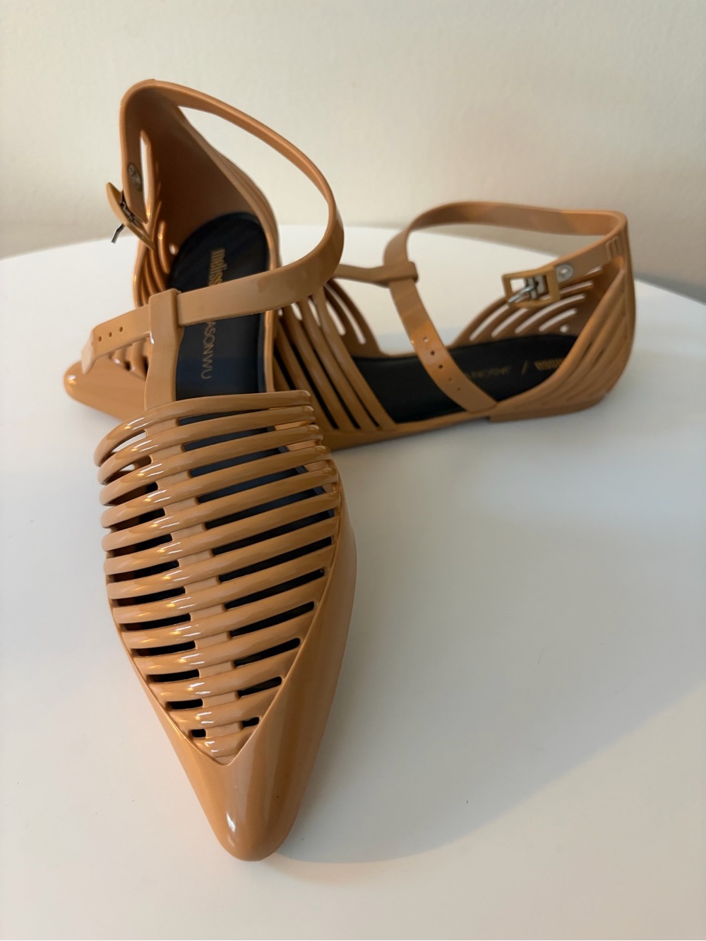 Melissa x Jason Wu Tan Strappy Pointed Jelly Flats
